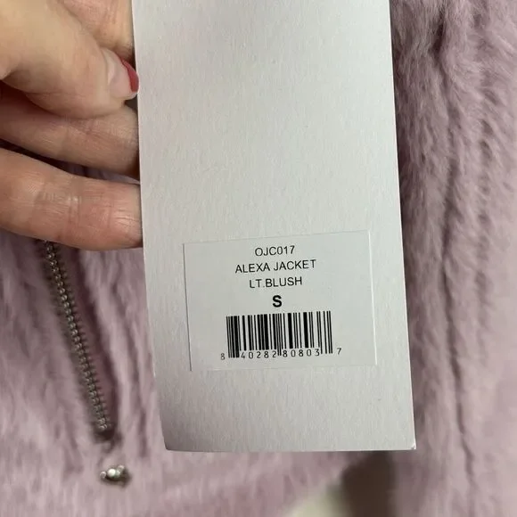 Juicy Couture Blush Pink Faux Fur Plush Moto Jacket Alexa Crop Size Small NWT
